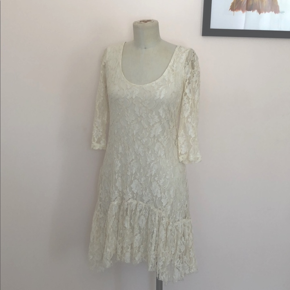 ecote drop waist lace mini dress